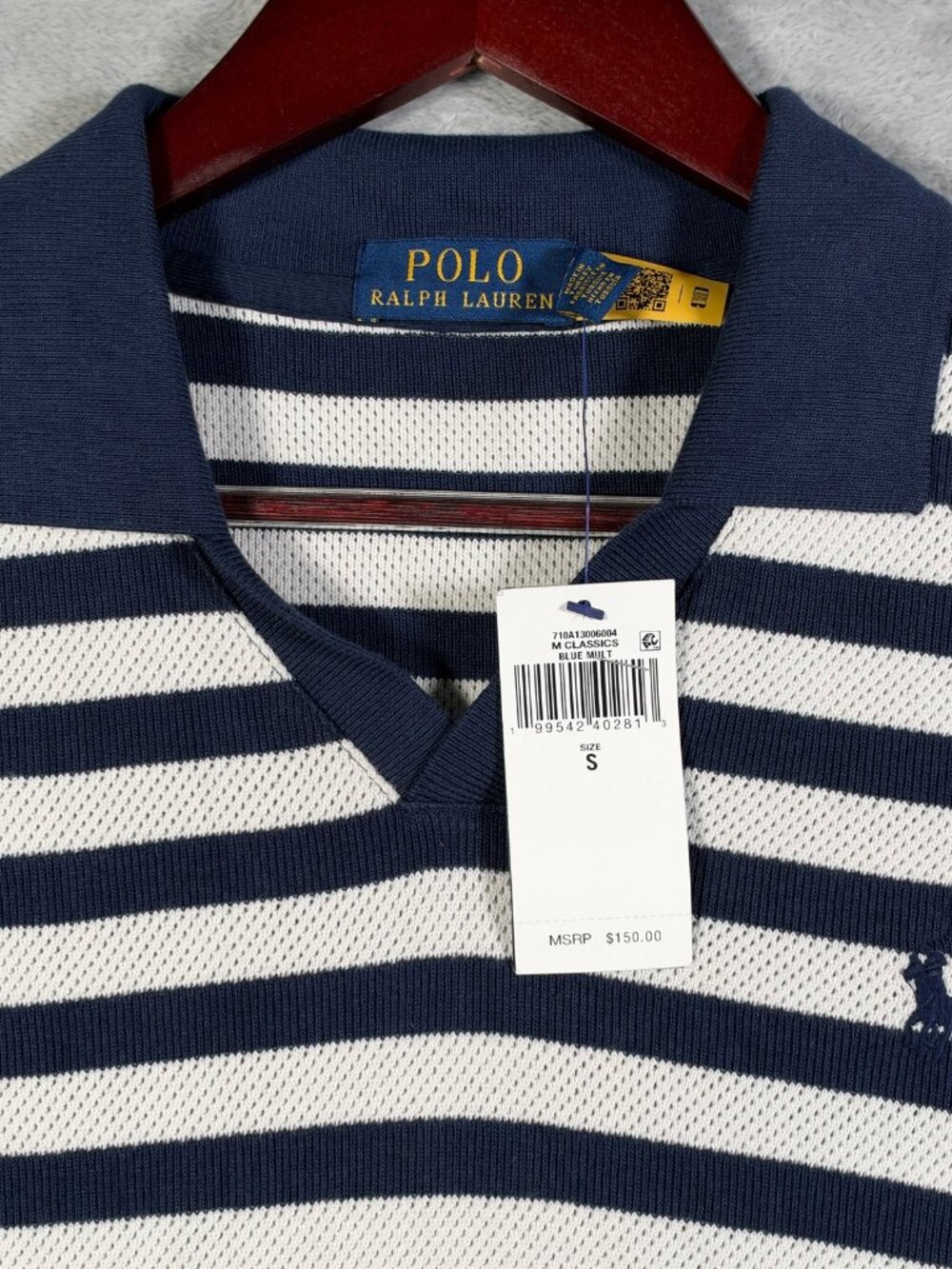 Polo Ralph Lauren Shirt Mens S Blue Striped Pointelle Ribbed Perforated $150